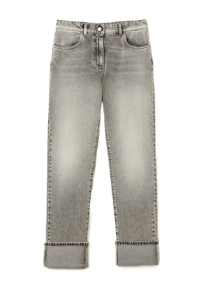 TWINSET cuffed-hemline logo-patch denim jeans - Grey