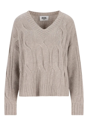 ALPHA STUDIO cable-knit V-neck sweater - Neutrals