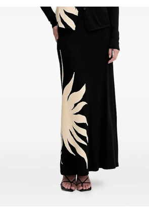 NEVER FULLY DRESSED leaf-print ribbed skirt - Black