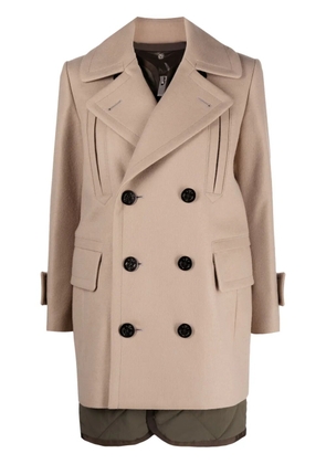 sacai Melton layered wool coat - Neutrals