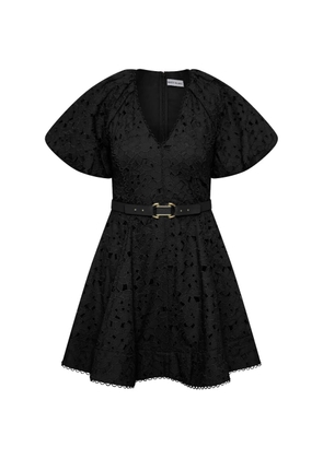 Rebecca Vallance Wilda puff sleeve V-neck mini dress - Black