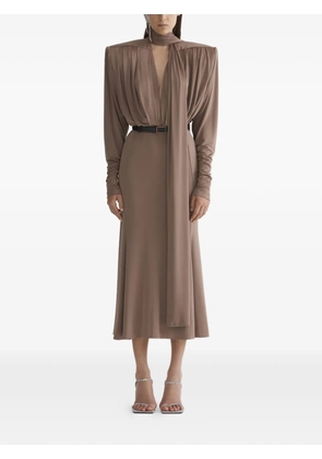 Mugler draped long-sleeve dress - Brown