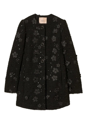 TWINSET flower-sequin embellished coat - Black