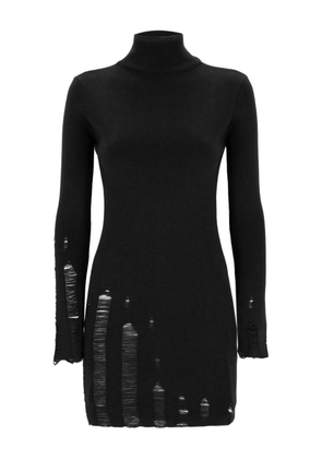 Laneus turtleneck distressed knit mini dress - Black
