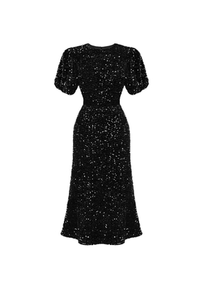 POST MERIDIEM sequin-embellished puff-sleeve midi dress - Black