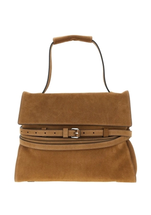 Moschino medium Tie Me belt-detail suede shoulder bag - Brown