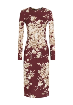 Dolce & Gabbana floral-print long-sleeve midi dress - Red