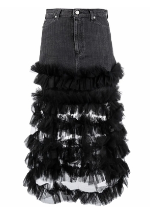 RED Valentino ruffle tulle-trim denim A-line skirt - Black