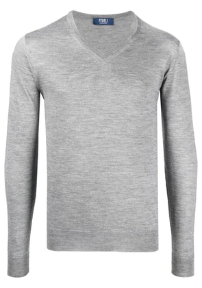 Fedeli fine-knit V-neck jumper - Grey