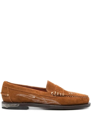 Sebago embroidered suede loafers - Brown