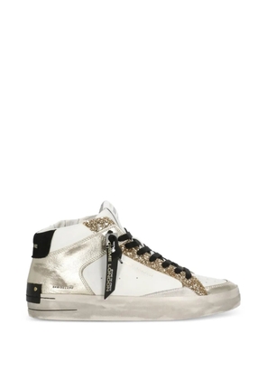 Crime London Sk8 Deluxe Mid glitter embossed-logo leather sneakers - White