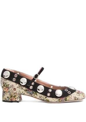 Valentino Garavani 30mm Mary-Jane Nellcôte floral-patterned pumps - Neutrals