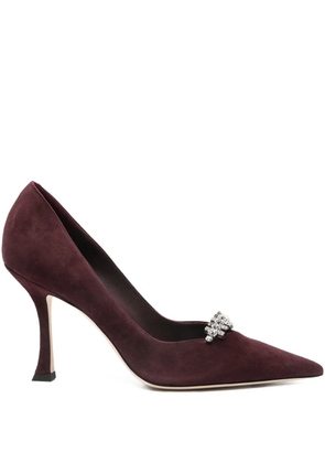 Jimmy Choo 90mm crystal-embellished pointed-toe pumps - Red