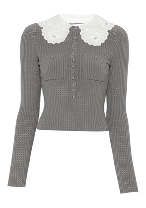 Self-Portrait contrasting-collar top - Grey