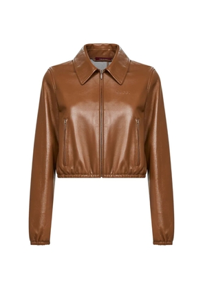 Gucci embossed-logo leather jacket - Brown
