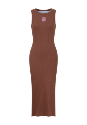 Marni ribbed logo-patch midi dress - Brown