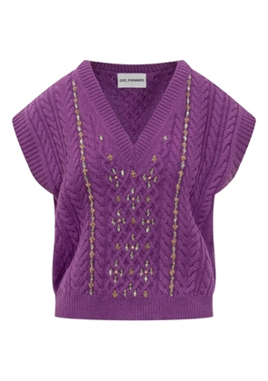 DES PHEMMES cable-knit embellished sweater - Purple