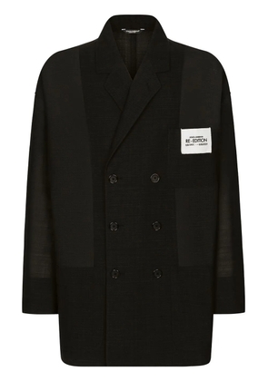 Dolce & Gabbana logo-patch double-breasted coat - Black