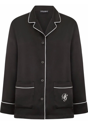 Dolce & Gabbana logo-embroidered satin pajama shirt - Black