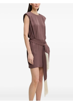 Isabelle Blanche padded-shoulder belted-waist mini dress - Brown