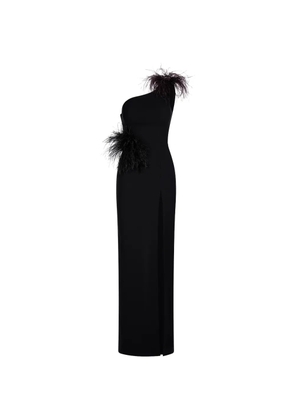 IMROSKA Imroska 16 feather-detail one-shoulder maxi dress - Black
