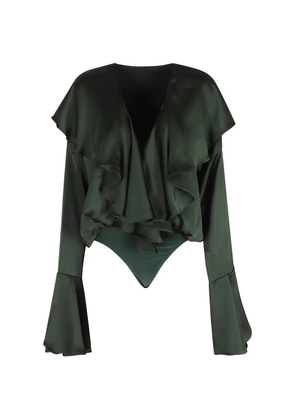 Norma Kamali ruffled V-neck top - Green