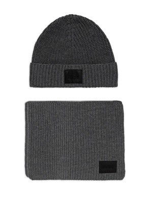 HUGO ribbed logo-patch beanie hat set - Grey