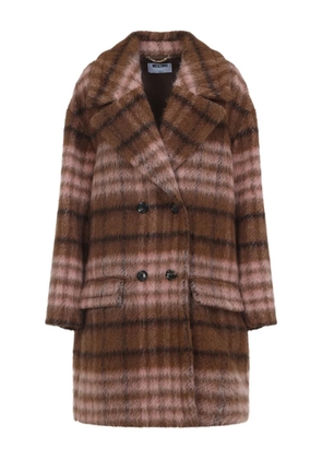 Moschino checked-pattern double-breasted coat - Brown