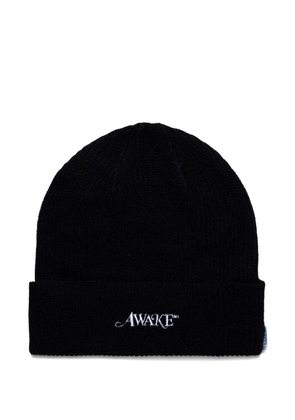 Awake NY embroidered ribbed beanie hat - Black