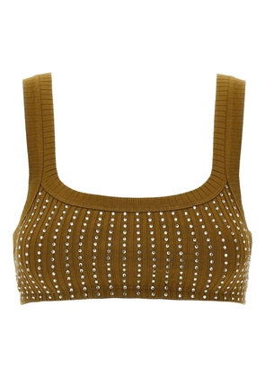 The Attico rhinestone-embellished ribbed top - Brown