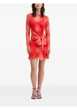 NEVER FULLY DRESSED mesh geometric-print tie-front mini dress - Red