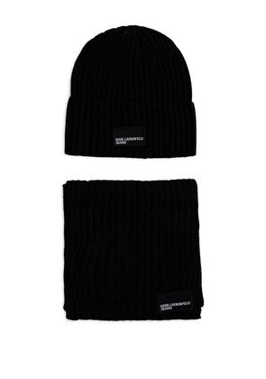 Karl Lagerfeld Jeans ribbed logo-patch beanie hat set - Black