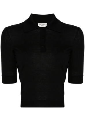 Saint Laurent Cassandre-embroidery polo top - Black