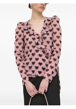 Silvian Heach heart-print ruffled blouse - Pink