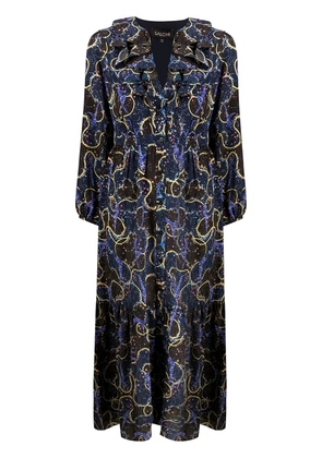 Saloni mixed print flared dress - Blue