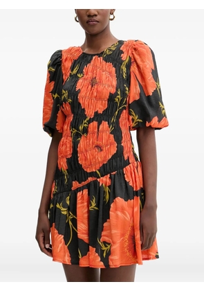 NEVER FULLY DRESSED shirred floral midi dress - Black