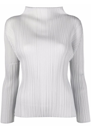 Pleats Please Issey Miyake plissé-detail mock neck top - Grey