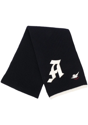 Alexander McQueen embroidered logo ribbed scarf - Blue