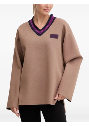 Ea7 Emporio Armani V-neck logo-patch sweater - Brown