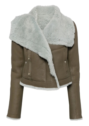 Rick Owens shearling-lining biker jacket - Brown