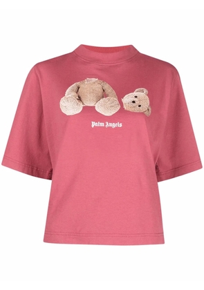 Palm Angels bear-print cropped T-shirt - Pink