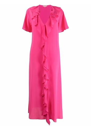 Gold Hawk ruffle-trim V-neck long dress - Pink