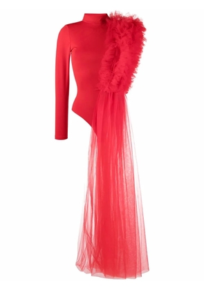Alchemy x Lia Aram tulle ruffle detail bodysuit - Red