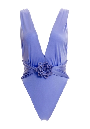 Agua Bendita plunging floral applique swimsuit - Purple