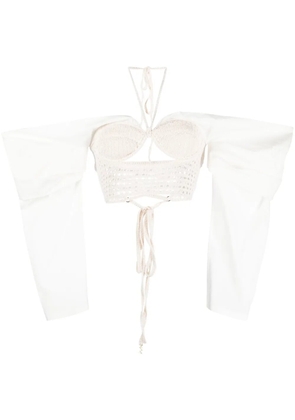 The Mannei draped-sleeves crochet-knit blouse - Neutrals