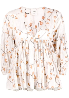 Alysi embroidered flounce smock top - Grey