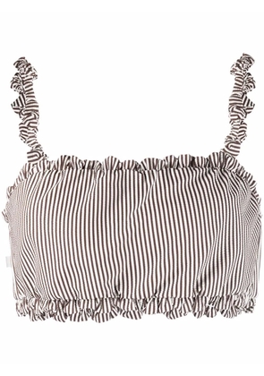 GANNI ruched striped bikini top - Brown