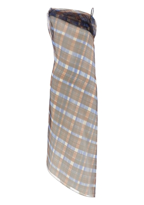 Ferragamo organza plaid-check midi dress - Brown