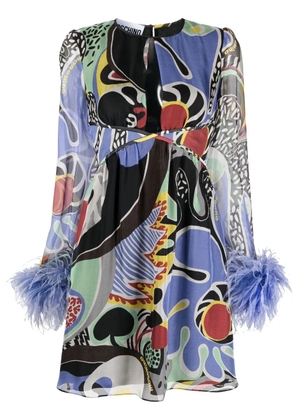 Moschino feather-trim psychedelic print dress - Black