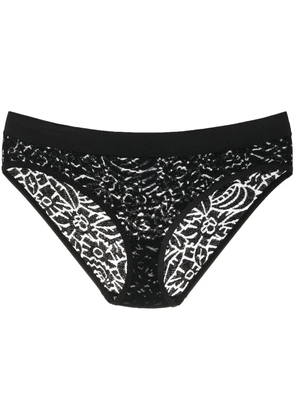 ERES floral-embroidery mesh thong - Black